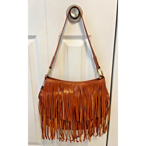 the FIND Fringe Orange Leather Purse Strap Boho Slouchy